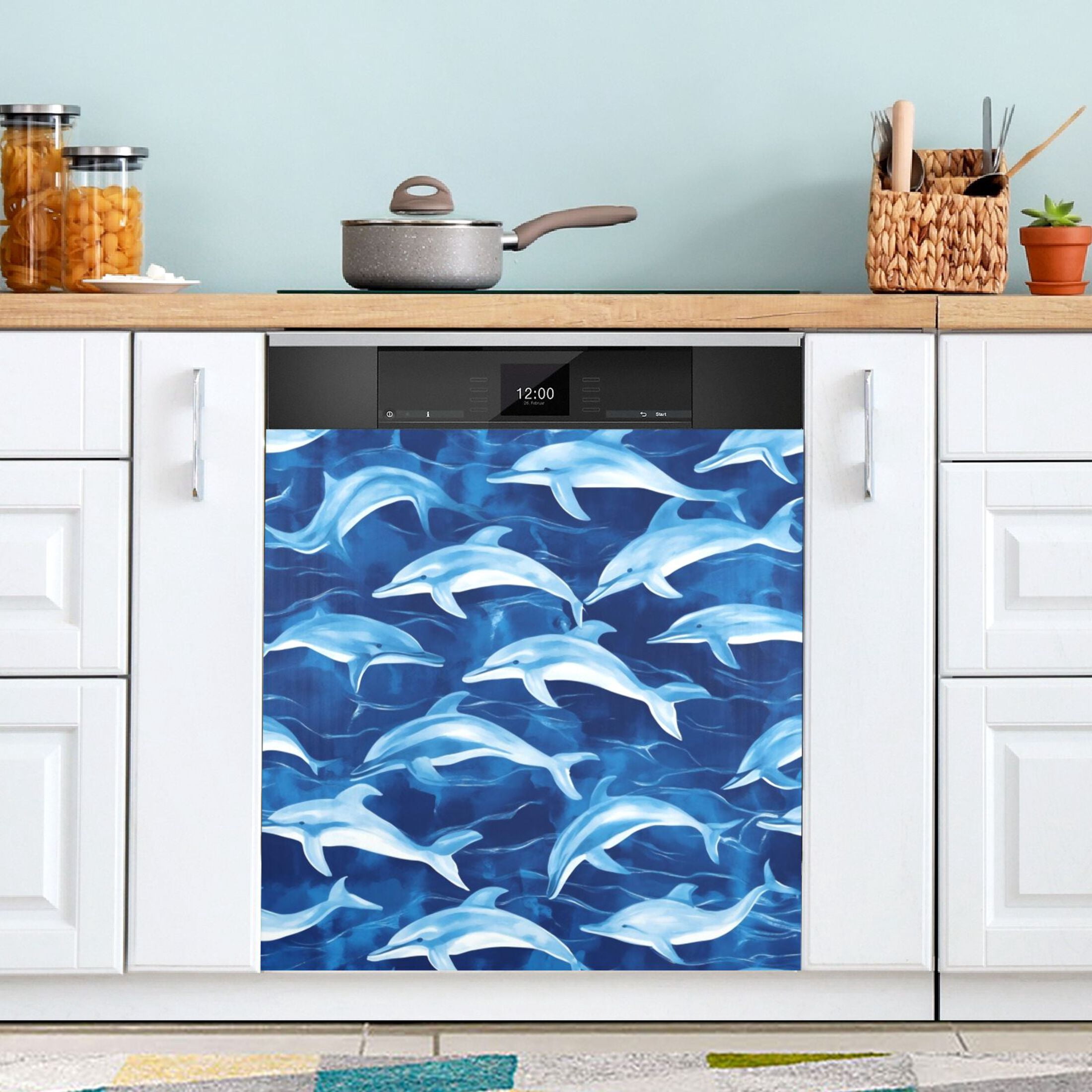 Dishwasher Magnetic Sticker 23x26 Inch Refrigerator Magnetic Sticker Washing Machine Magnetic Sticker Kitchen Panel Magnetic Sticker Home Decor Blue Dolphin Cute