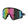 thumbnail image 2 of Mens Super Oversized Block Shield Geometric Bevel Cut Sport Sunglasses Black Purple Mirror, 2 of 4