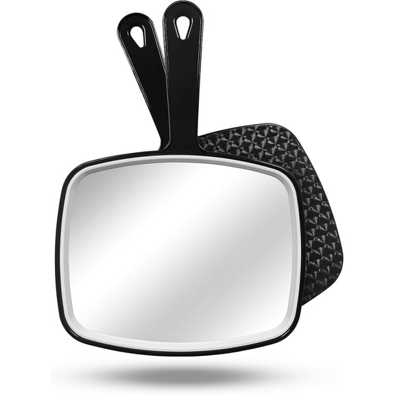 Large Wall Mount Hand Mirror with Handle, for Vanity Makeup Home Salon Travel Use (Square Black 10.3inx7.3in)