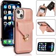 thumbnail image 5 of Compatible with iPhone 13 Wallet Case PU Leather Crossbody Strap Lanyard Clasp Durable Card Holder Slot Protective Cover for Women Girls Rosegold, 5 of 10