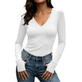 thumbnail image 6 of DISKEBUISS Women's V Neck Long Sleeve Fitted T-Shirt Stretchy Slim Basic Top with Thumb Holes for Daily Layering, 6 of 8