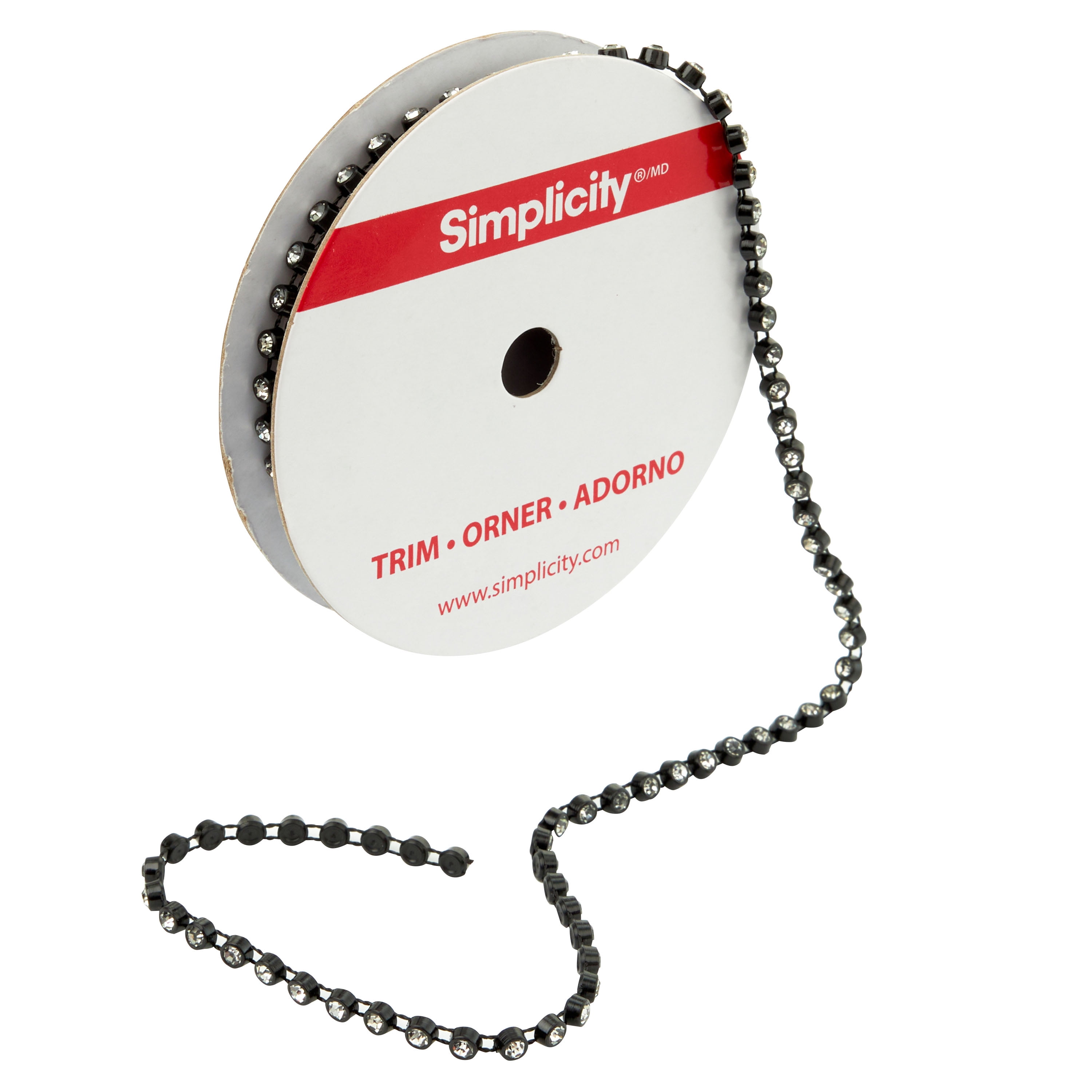 Simplicity Trim, Black 1/8 inch Clear Rhinestone Strand Trim Great for Apparel, Home Decorating, and Crafts, 1 Yard, 1 Each