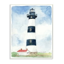 Stupell Industries Black Striped Lighthouse with Quaint Cabin Wall Plaque, 10 x 15, Design by Melissa Hyatt LLC