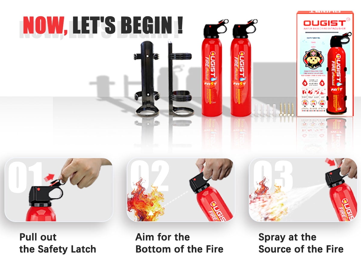 Ougist Mini Handheld Fire Extinguisher, 620ML Water-Based Spray, 4-in-1 Portable for Kitchen and Home, 2 Pcs