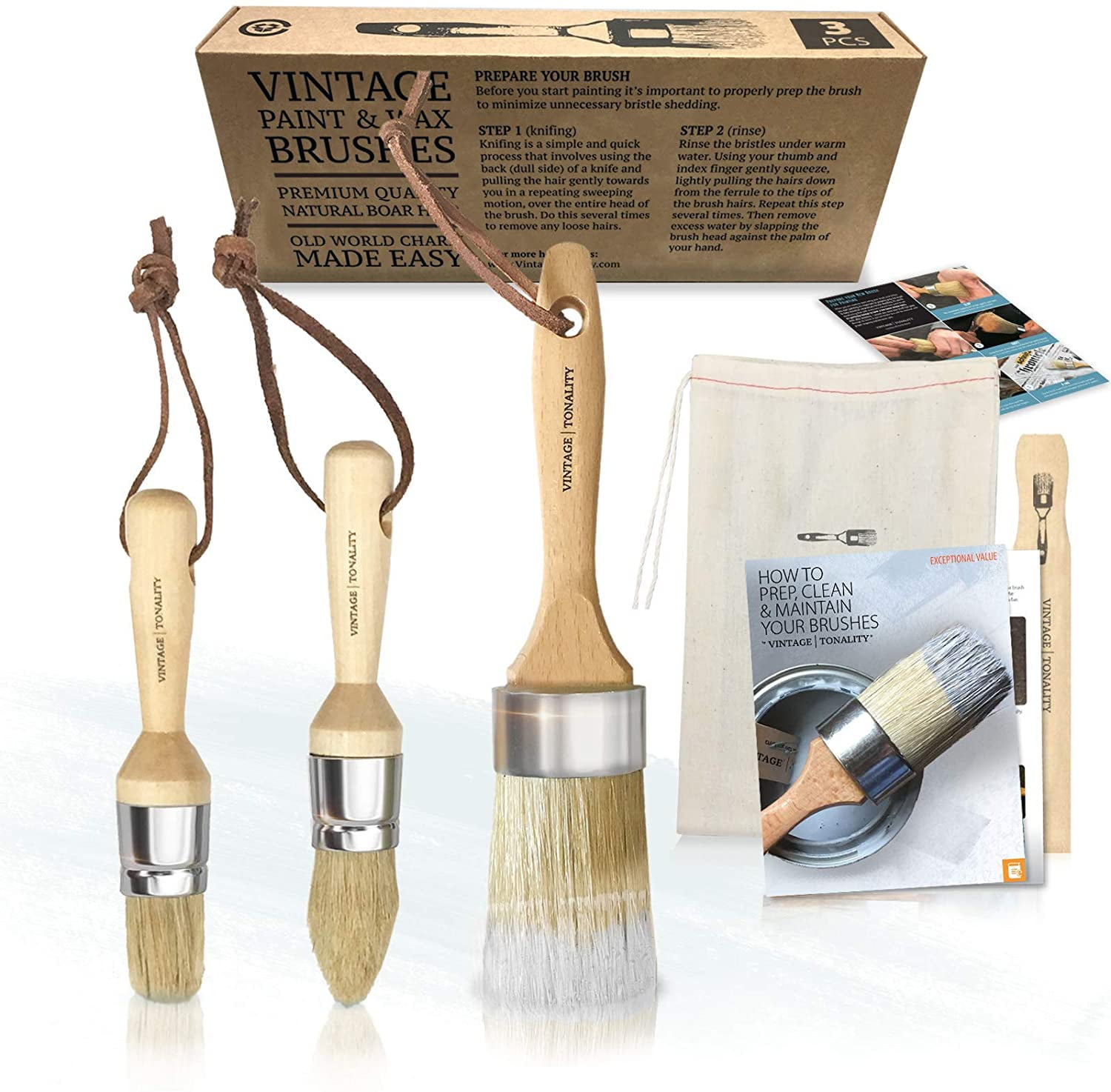 Vintage Tonality Chalk and Paint Brush Starter Set for Painting Furniture 3 PCS Kit Walmart