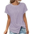 thumbnail image 2 of Summer Saving Wycnly Womens Tops Dressy Casual Plus Size Fashion Lightweight Irregular Slit Hem Tunic Tees Shirts Summer Short Sleeve Crewneck Tops Solid Blouse Purple l, 2 of 6