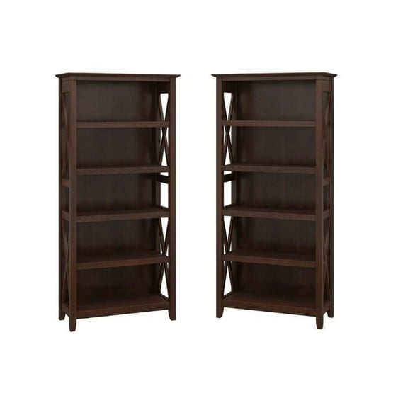 Home Square 5 Shelf Wood Bookcase Set in Bing Cherry (Set of 2)