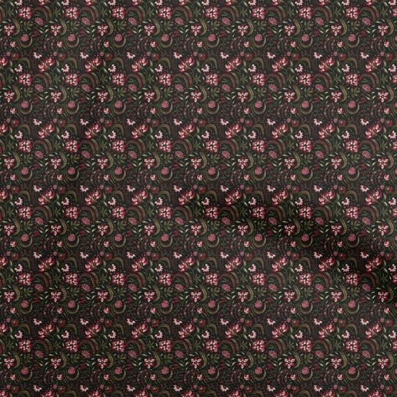 oneOone Polyester Spandex Black Fabric Jacobean Floral Dress Material Fabric Print Fabric By The Yard 56 Inch Wide
