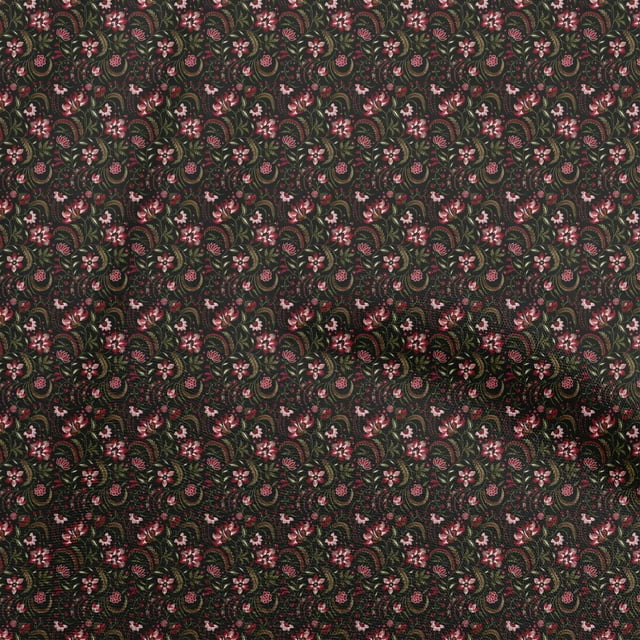 oneOone Silk Tabby Black Fabric Jacobean Floral Sewing Craft Projects Fabric Prints By Yard 42 Inch Wide