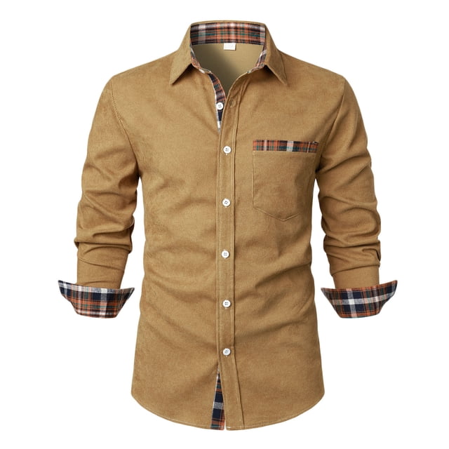 Blusa y camisa de manga larga con cuello vuelto para hombre, informal, de retazos a cuadros, con botones y cuello vuelto, blusa de manga larga para hombre