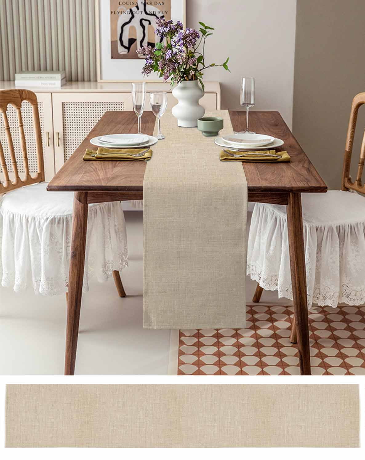 nqOlkjepod Vintage Cream Table Runner 108 Inches Long Farmhouse Dress Scarves, Farmhouse Retro Beige Solid Color Dining Tablerunner for Coffee Table/Kitchen Island/Party Décor, 13" x 108"