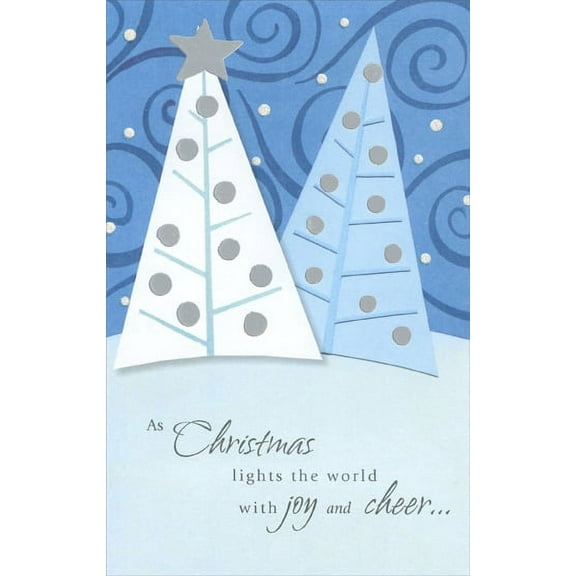 Freedom Greetings Blue & White Trees Christmas Card