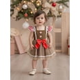 thumbnail image 3 of BemeyourBBs Toddler Baby Girl Gingerbread Man Dress Christmas Outfit Square Neck Flying Sleeve Bow A-Line Tutu Dress, 3 of 9