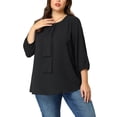 thumbnail image 1 of Plus Size Chiffon Top for Women Round Neck Tie Front Ruffle Work Blouse Top Black 2X, 1 of 7