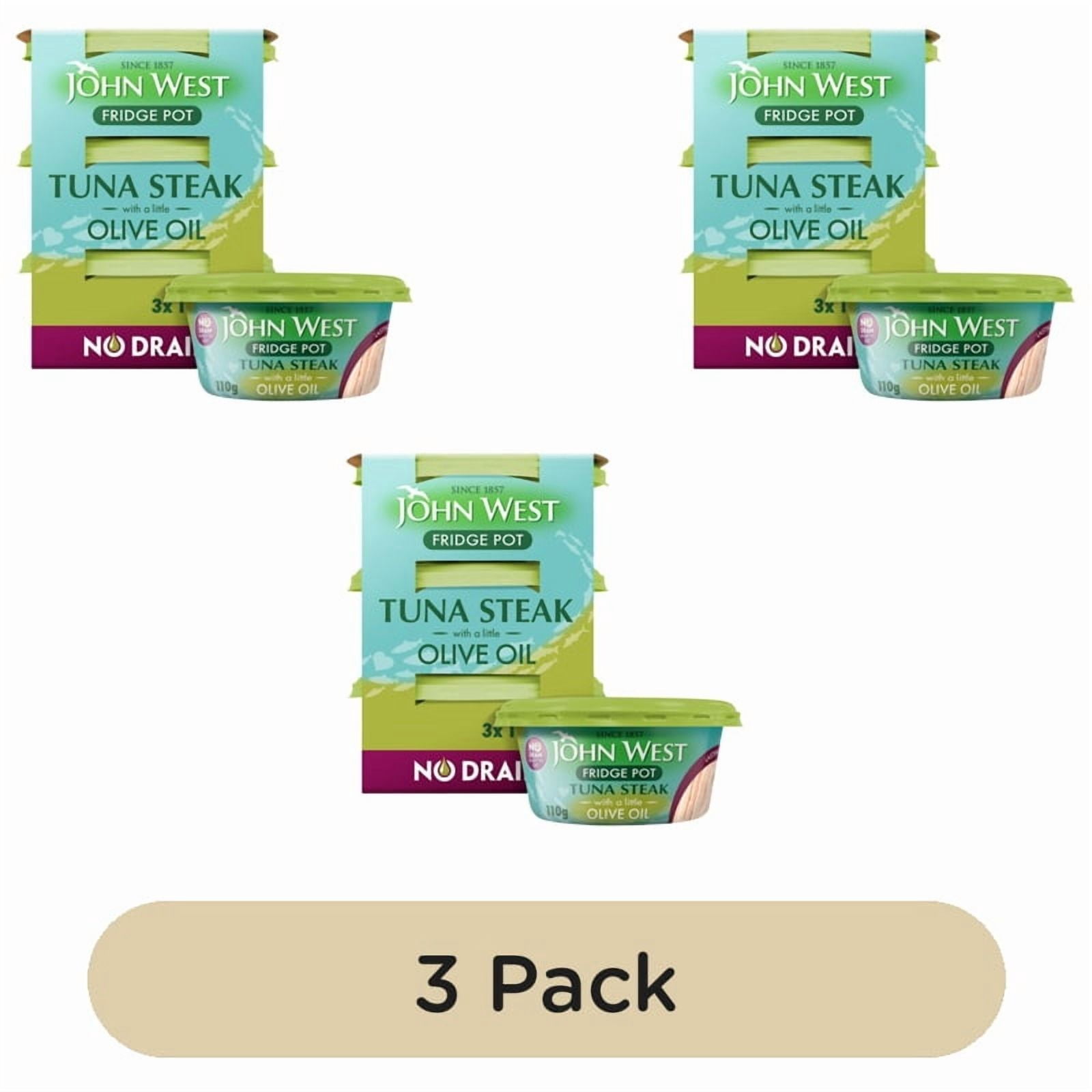 John West No Drain Fridge Pot Tuna Steak with a Little Olive Oil 3 x 110g, British Import (Pack of 3)