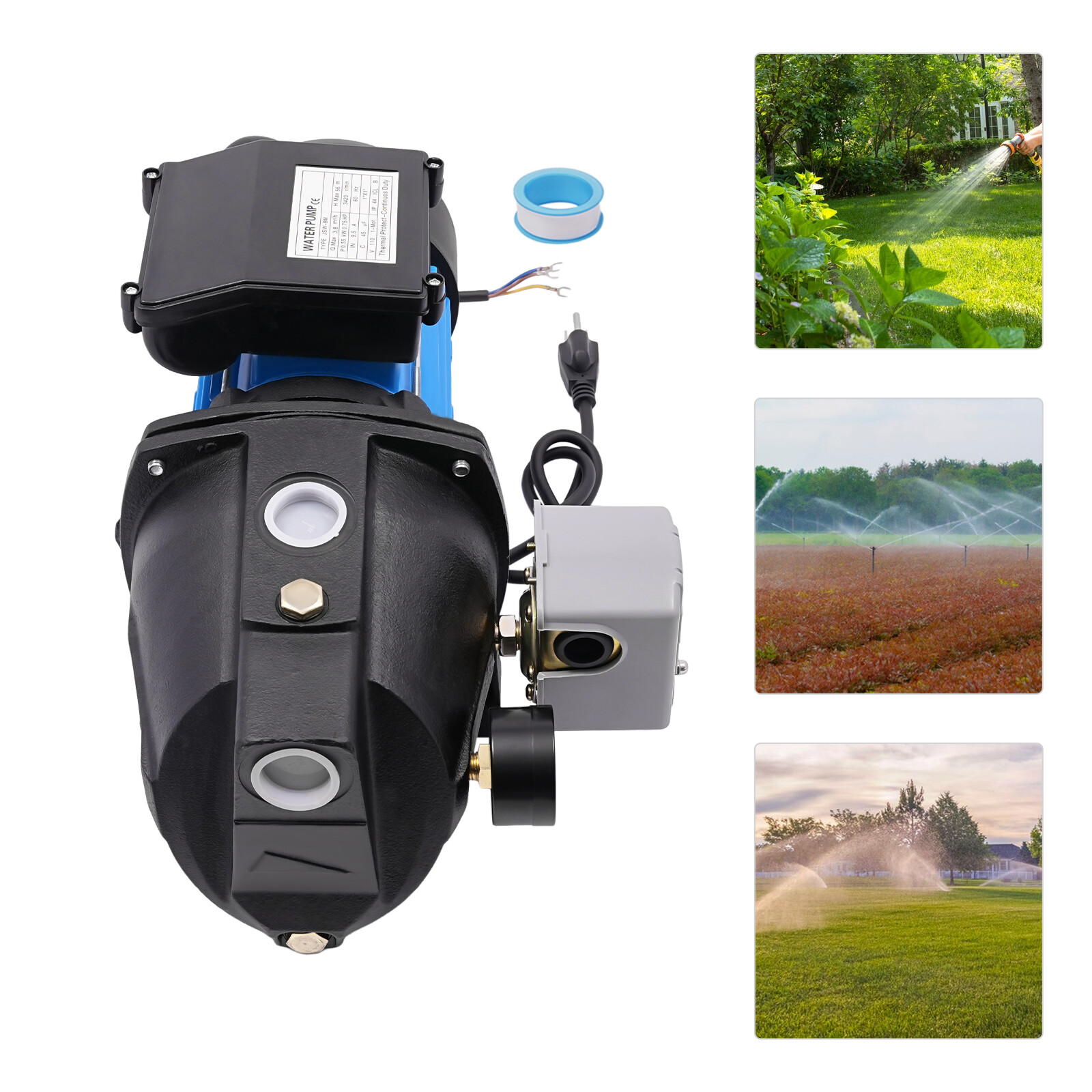 ToppiJoy 110V 0.75HP Shallow Well Pump with Ejector Kit Cast Iron Jet Water Pump, Well Depth Up to 25ft, Automatic Pressure Switch, Water Pump for Farm Lawn Garden