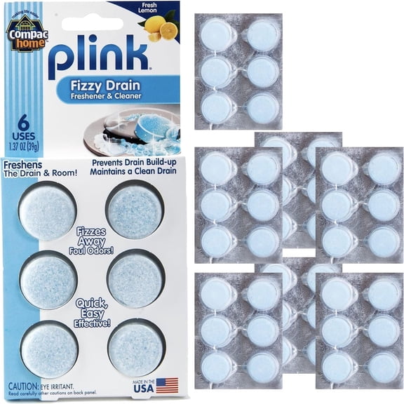Plink Advanced Drain Cleaner & Deodorizer - Hard Water Scale Removal Technology with Fresh Lemon Scent, Commercial Grade Supply for Kitchen Sinks & Garbage Disposals, 48 Tablets