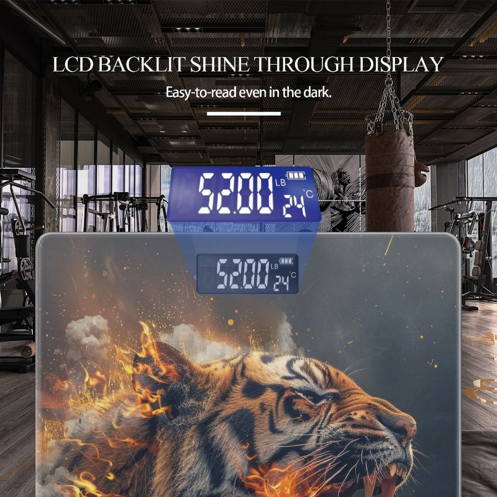 Bathroom Scale, Highly Accurate Digital Body Scale,Precisely Measures Weight up to 400 lbs-Roaring Tiger Made Of Fire With Smoke And Sparks