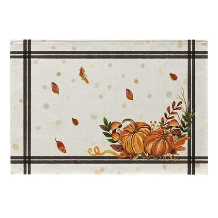

HuacFive Place Mat Pumpkins Mushrooms Leaves Print Washable Linen Blend Family Holiday Coaster Kitchen Accessories