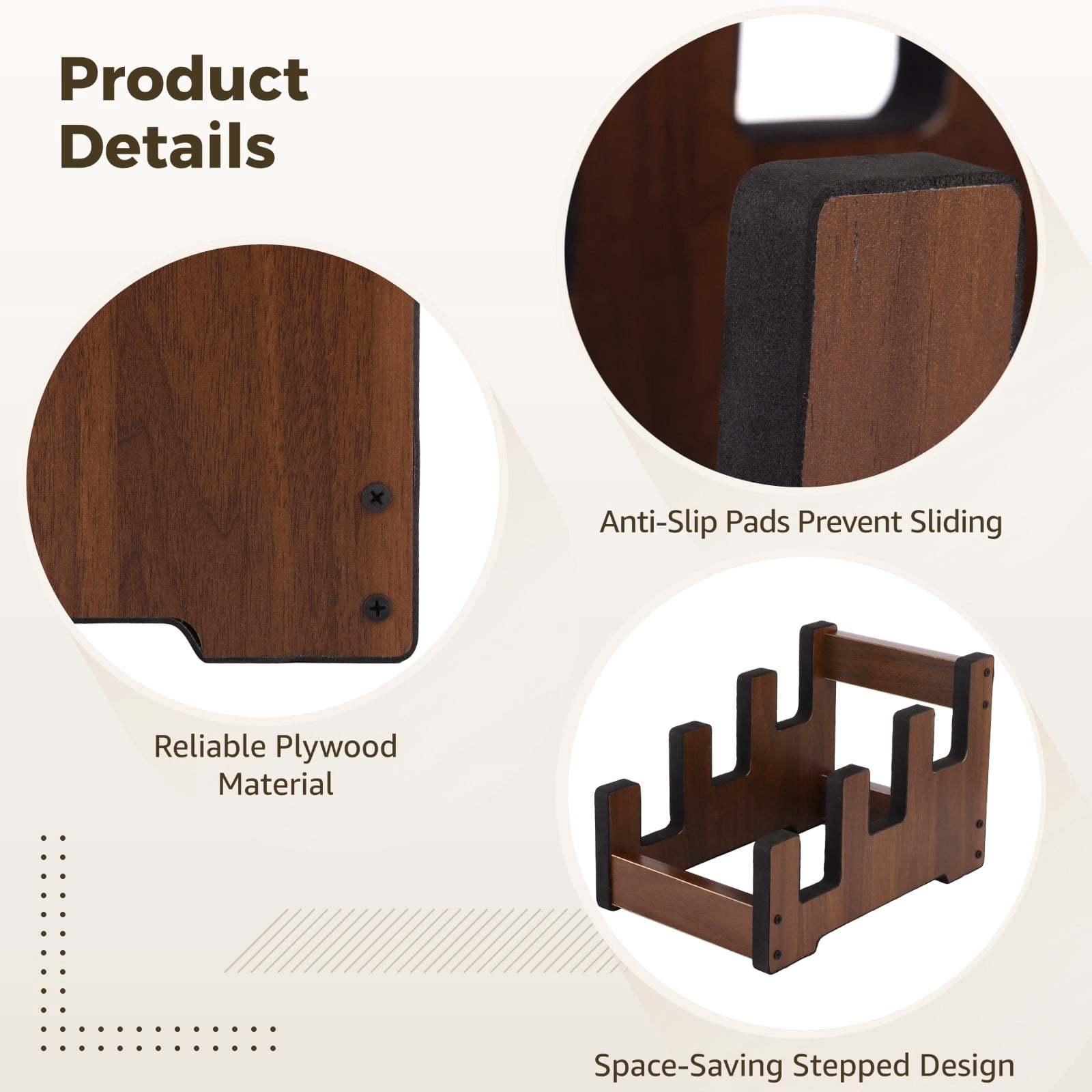Wood Multi Guitar Stand for 3 Guitars, Space-Saving Guitar Floor Stand, Plywood Guitars Holder Storage Rack, 12.99 x 8.66 x 4.53 in for Bass, Acoustic, Electric Guitars