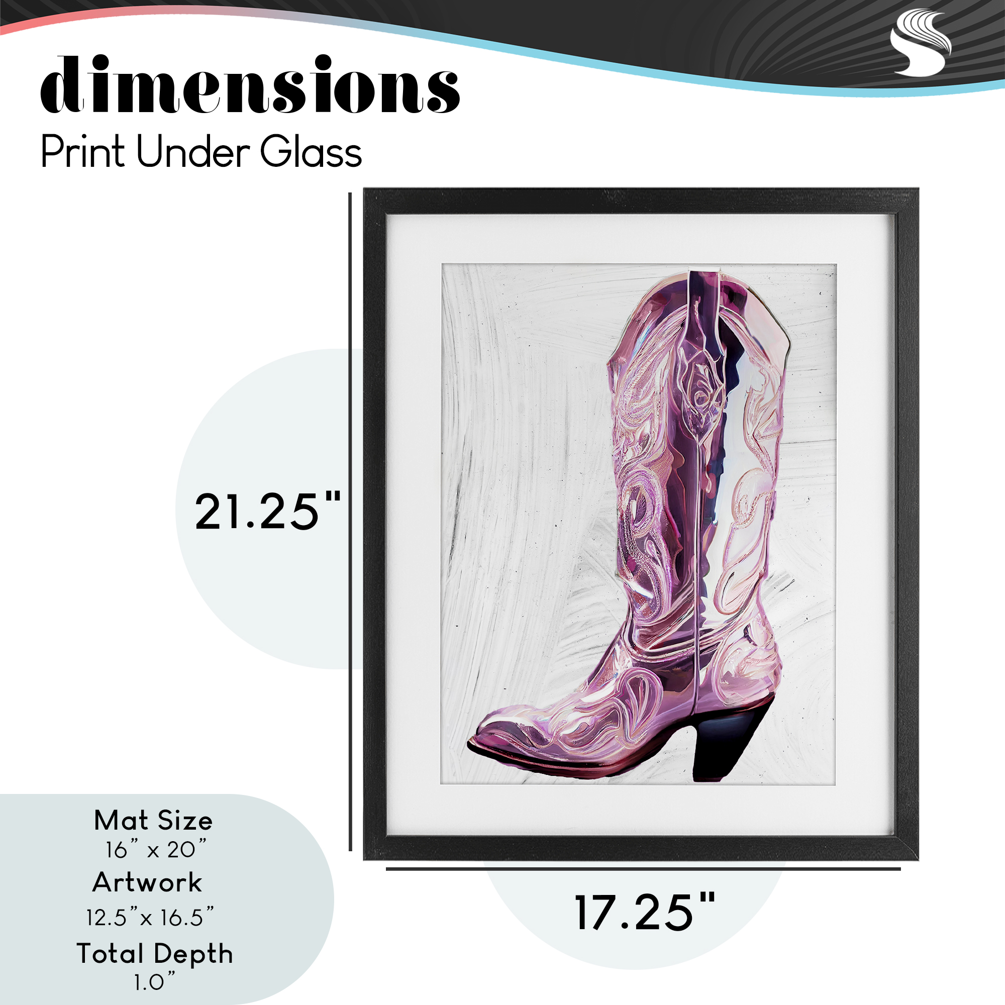 Cowgirl Cinderella's Boot Black Framed Print Under Glass, design by Sasha