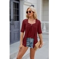 thumbnail image 5 of Summer Square Neck Button Spliced Mid-Sleeve Casual Women's T-Shirt Top, 5 of 8