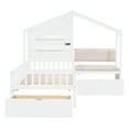 thumbnail image 4 of Twin Size Platform Bed with Upholstered Sofa, Solid Wood Daybed with Charging Station, Wireless Charging, Shelves and Two Drawers for Teen Boys Girls, Wood Slat Support, 4 of 10