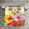 thumbnail image 3 of Ambesonne Hawaiian Quilted Bedspread Set 3 Pcs, Colorful Hibiscus Blooming, King Size, Multicolor, 3 of 3