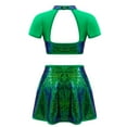 thumbnail image 2 of YONGHS Kids Girls Christmas Ballet Dance Outfits Sequins Dance Crop Tops with Skirt Performance Wear Green 8, 2 of 6