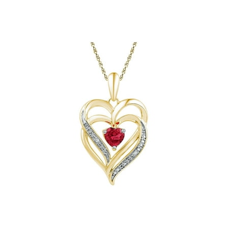 Lab Created Ruby Heart - Lab Created Ruby 5/8 Carat (ctw) Heart Pendant Necklace in Yellow Gold Plated Sterling Silver