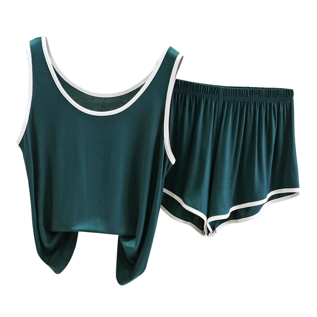 Timegard Ensembles Lounge pour Femmes Débardeur à Encolure Dégagée Shorts à Taille Élastique Tenues Amples et Douces Pyjamas