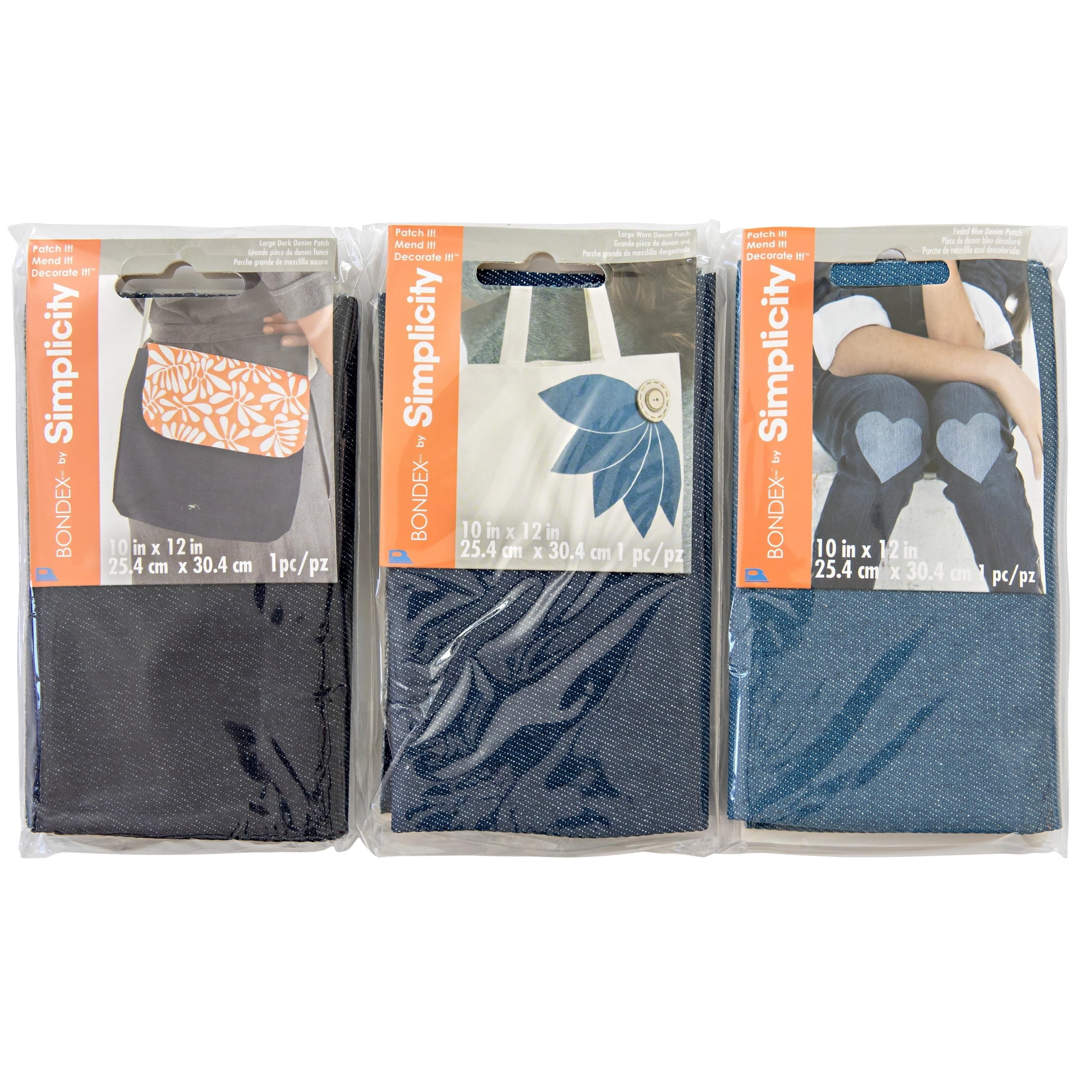 (3 pack) Bondex Fabric Iron-on Patches, Light Worn Denim 10"x12" Iron-On Patch used to mend rips and holes on denim apparel, 1 Piece