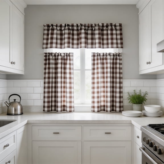 MMJ Sheer Curtains Semi Sheer Coffee Valance 3 Piece Set Nylon Short Window Filtering Thermal Insulated Kitchen 53.94x17.72in