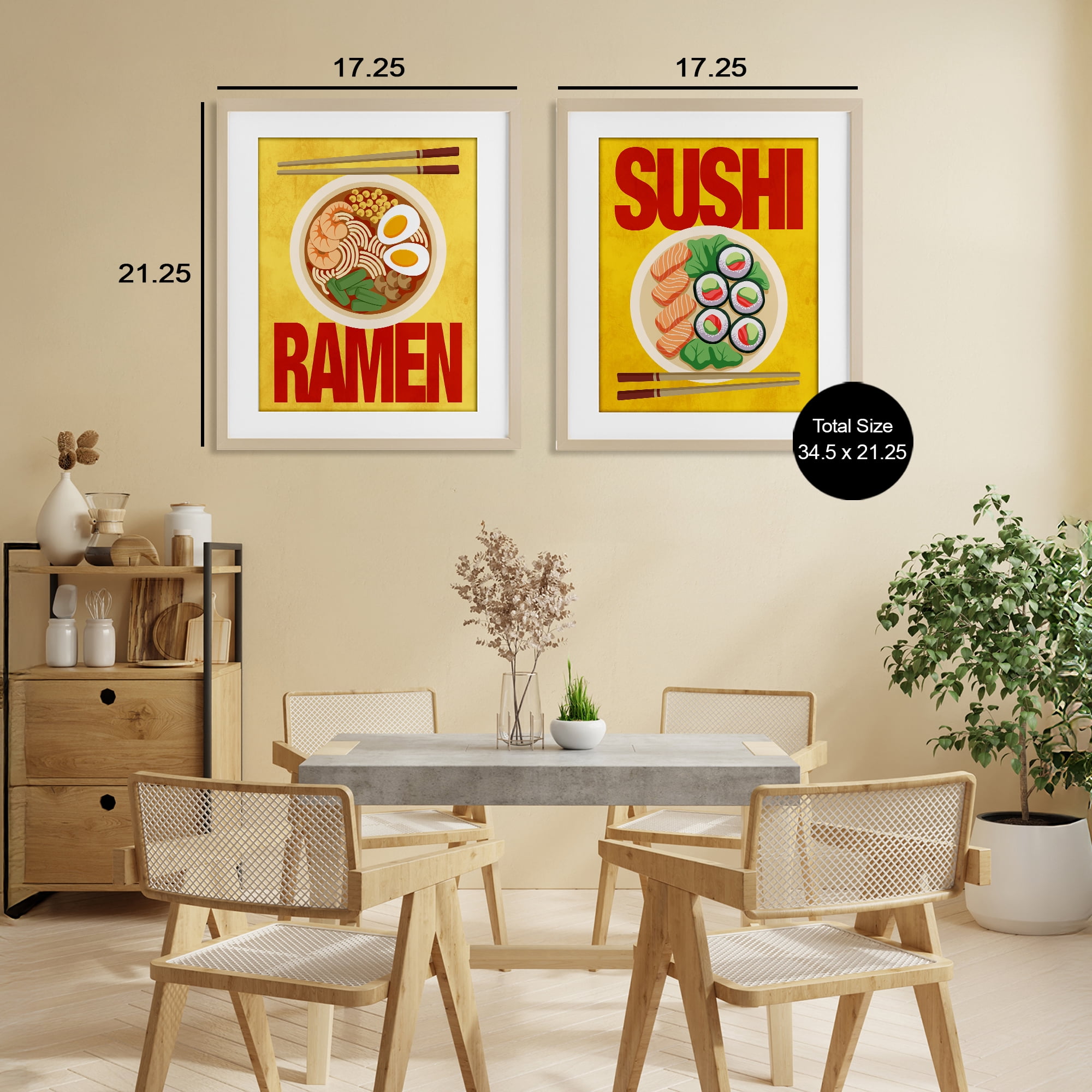 Stupell Industries Ramen & Sushi Japanese Cuisine 2 Piece Birch Framed Print Under Glass Set, design by Marcus Prime