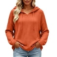 thumbnail image 3 of Waffle Knit Hoodies for Women Zaewscy Women's Fall Casual Hooded V Neck Long Sleeve Sweatshirt Orange L, 3 of 7