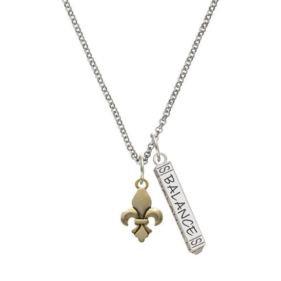 Delight Jewelry Goldtone Fleur de Lis Silvertone Balance Bar Charm Necklace, 23"