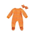 thumbnail image 3 of Qiylii Baby Halloween Stripe Bodysuit, Pumpkin Pattern Zipper Romper+Headdress, 3 of 7
