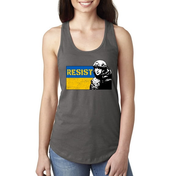 Support Ukrainian Flag Zelensky RESIST Ladies Racerback Tank Top, Dark Grey, Large
