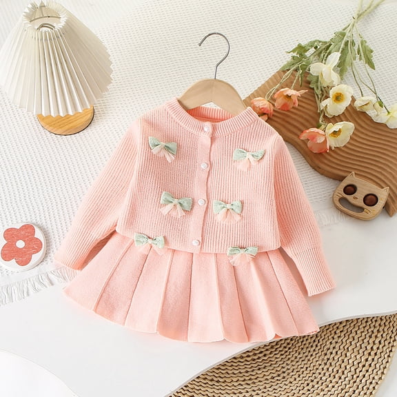 Kids Clothes Girls 2 Pc Girl Outfits Bowknot or Heart Shirt Skirts Winter Clothes Cute Clothes for Kids 6-7 Years