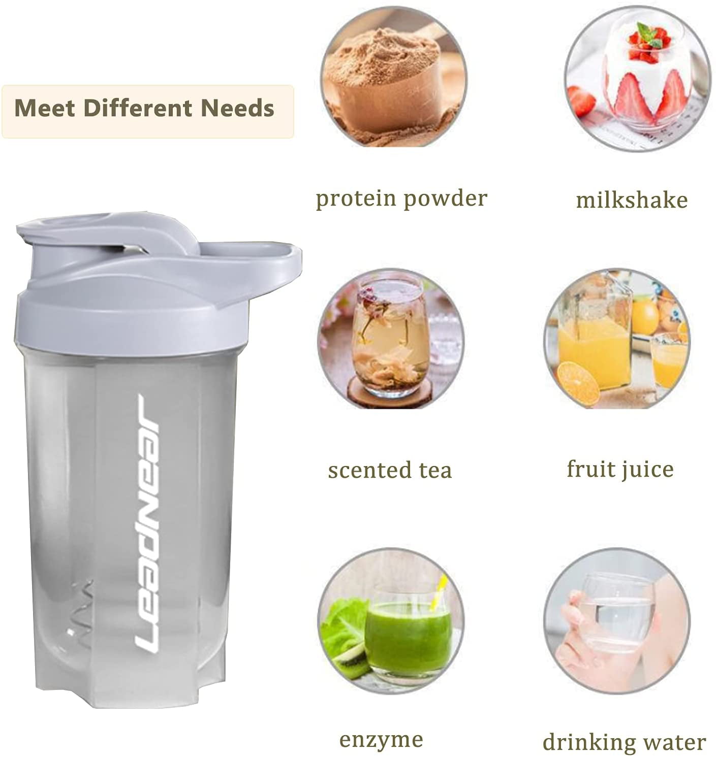 Protein Shaker Bottle,Wekity 12 oz Classic Leak Proof Double-layer  Milkshake Blender Cup with Mixer Ball and Silicone Storage Container,  Detachable and foldable, for people who like fitness (Gray) 