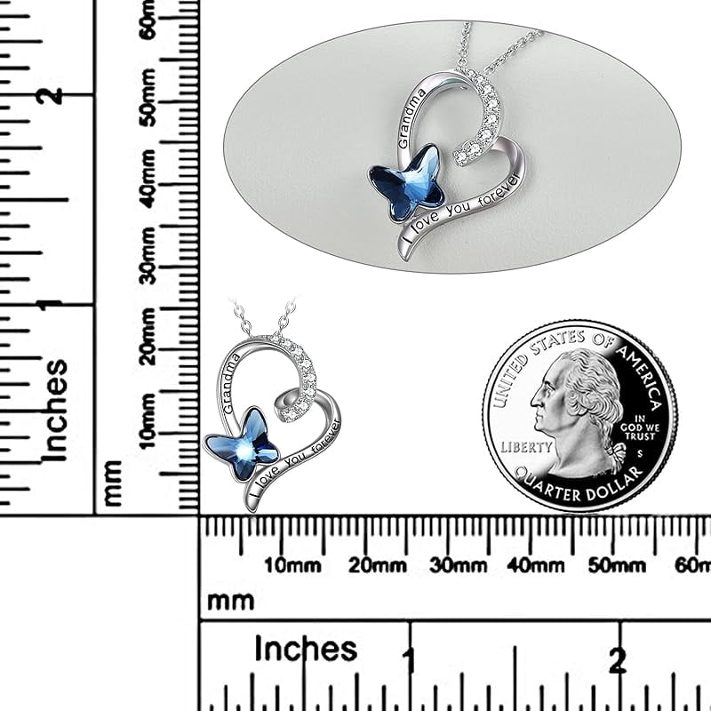 Granddaughter/Grandma/Nana/Daughter/Sister Necklace Gifts for Women 925 Sterling Silver with Blue Butterfly Crystal Heart Necklace, Valentine's Gifts for women