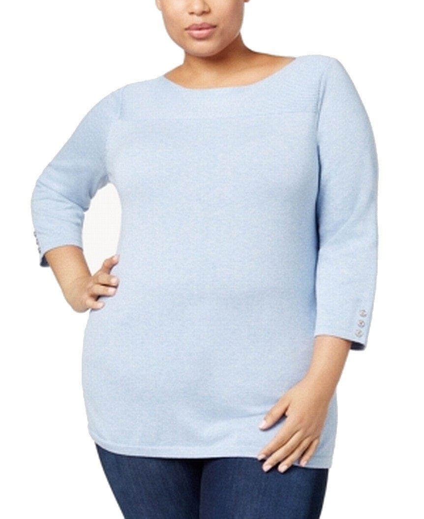 Photo 1 of PLUS SIZE 1X Karen Scott Women's Sweater Blue Button-Detail Pullover