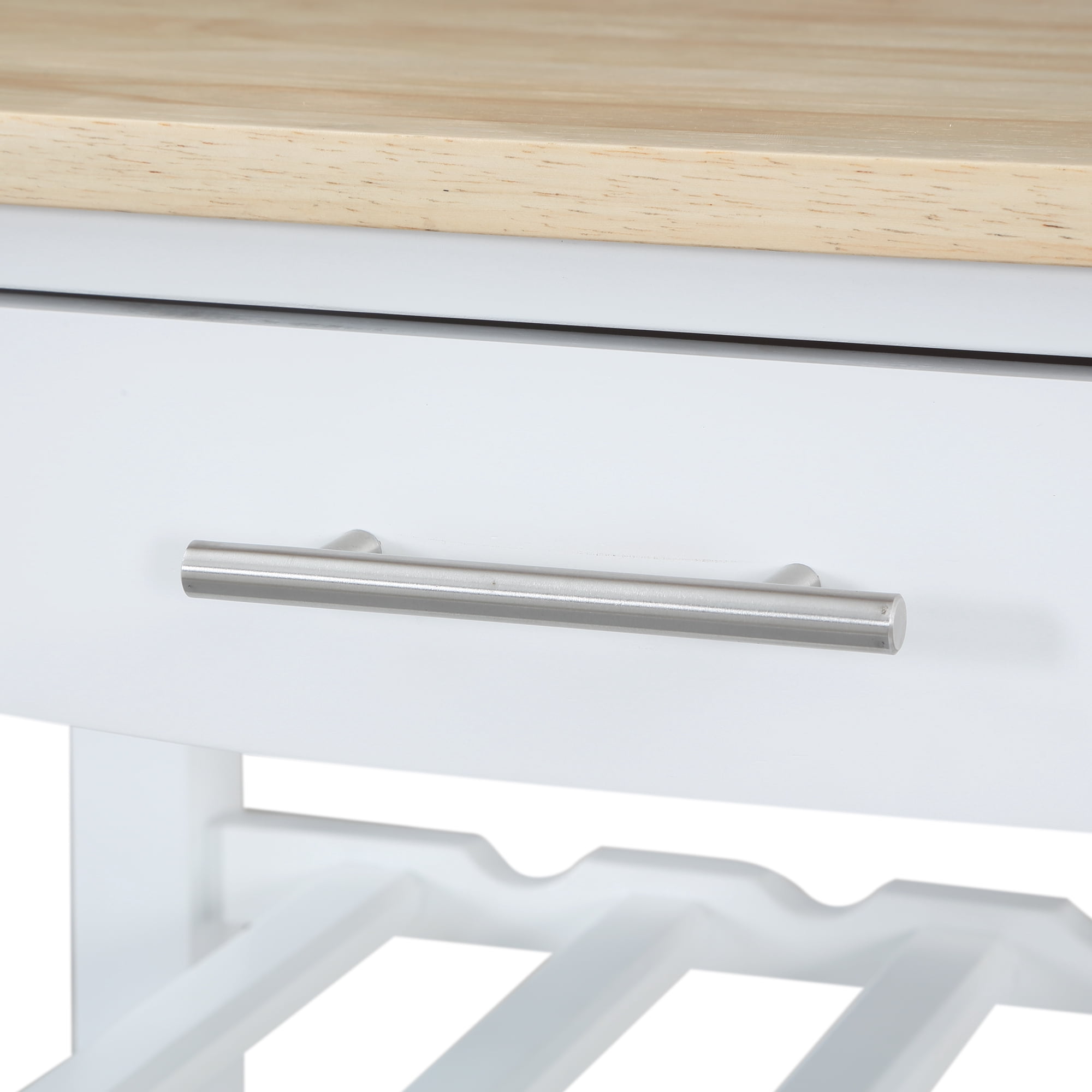 Convenience Concepts Ellaine 4 Tier Butcher Block Kitchen Cart with Drawer and Wine Rack, White/Butcher Block