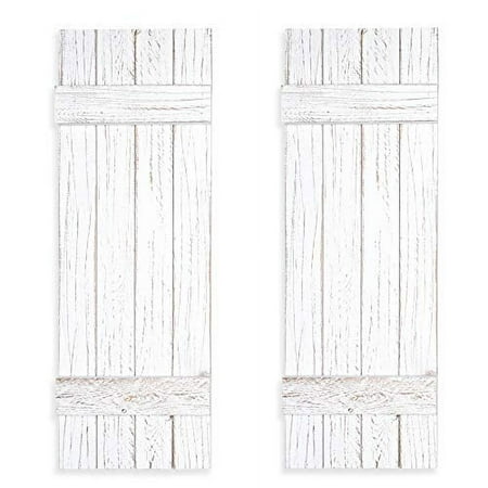 Ilyapa Wood Shutters Wall Decor - Farmhouse Style Weathered White Barn Shutter