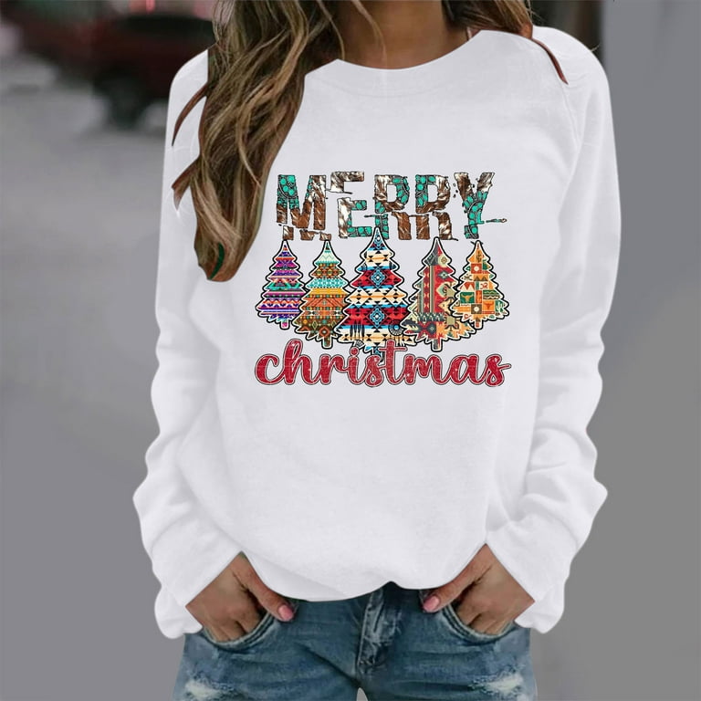 YanHoo Christmas Sweatshirt Funny Christmas Tops Christmas Sweatshirt under  10 dollars for Women Casual Crewneck Sweatshirts Long Sleeve Holiday