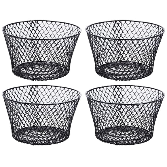 Petits Paniers Métalliques Rectangulaires, Ovales et Ronds avec Poignées, Noir et Blanc, Ensembles de 4 (Rond Noir Sans Poignées)