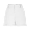 thumbnail image 4 of QATAINLAV Women's Mid Rise Cuffed Folded Hem Bermuda Shorts with Pockets Elastic Waist Hiking Shorts Business Casual Outfits White L, 4 of 10