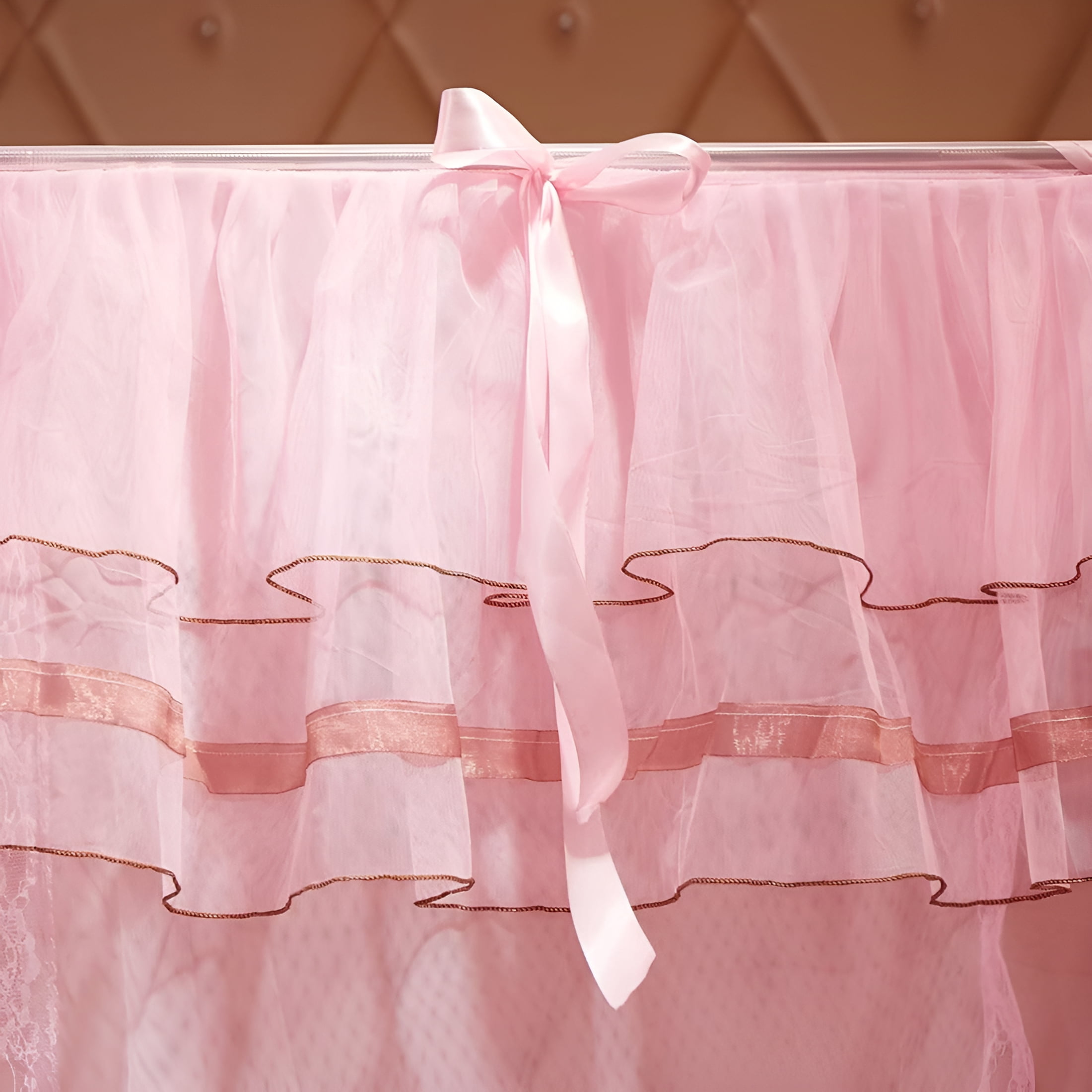 AUQ 4 Corners Post Pink Canopy Bed Curtain for Girls&Adults - Cute Cozy Drape Square Netting for Twin Bed - 4 Opening 45"
