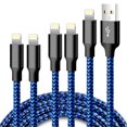 thumbnail image 1 of UTAH-CUGUNU iPhone Charger, 5 Pack 3/3/6/6/10FT Apple MFi Certified USB Lightning Cable Nylon Braided Fast Charging Cord Compatible for iPhone 14/13/12/11/X/Max/8/7/6/5/SE/Plus/iPad - Black Blue, 1 of 4