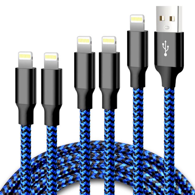 UTAH-CUGUNU iPhone Charger, 5 Pack 3/3/6/6/10FT Apple MFi Certified USB Lightning Cable Nylon Braided Fast Charging Cord Compatible for iPhone 14/13/12/11/X/Max/8/7/6/5/SE/Plus/iPad - Black Blue
